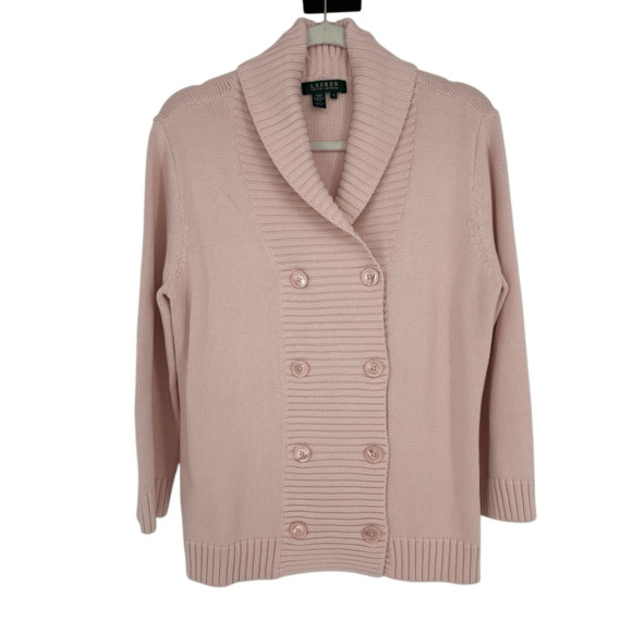 Ralph Lauren Sweaters - Ralph Lauren Womens L Cardigan Sweater Pale Pink Shawl Neck Preppy Academia